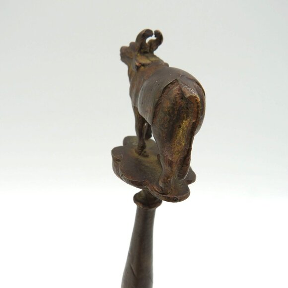 Vintage Indian 7" Cast Metal Brass Temple Bell Braham Bull Finial Ornate Handle - Picture 5 of 10